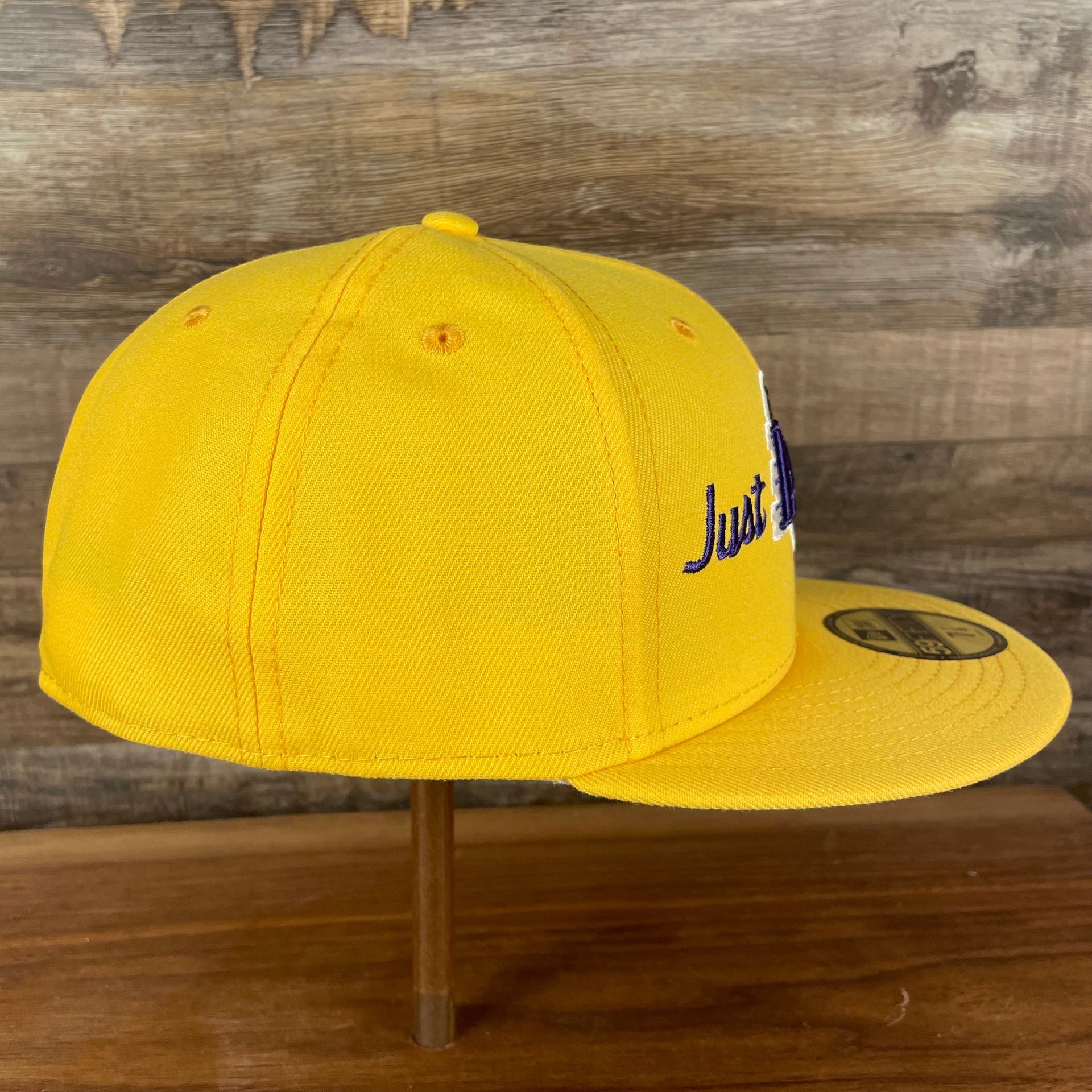wearers right side on the Just Don X NBA Los Angles Lakers All Star Weekend Yellow 59Fifty Fitted Cap