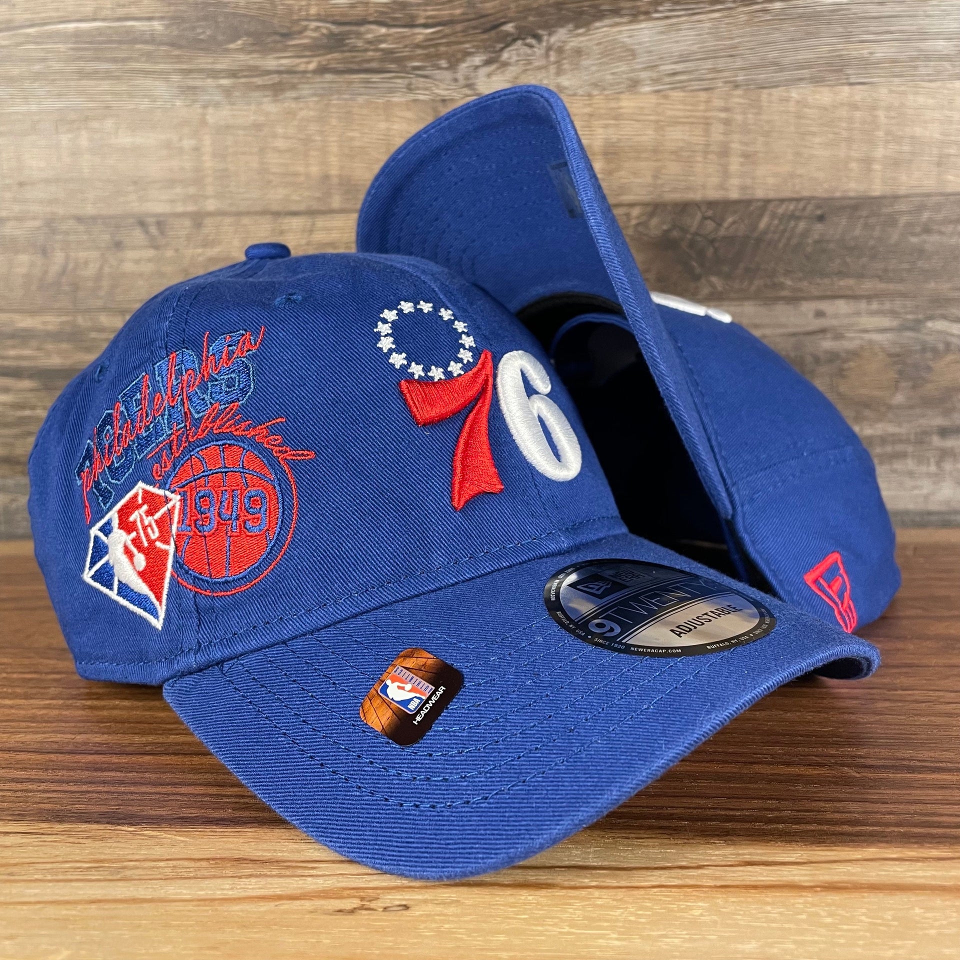 Philadelphia 76ers NBA 75th Anniversary Side Patch Royal 9Twenty Dad Hat | Back Half