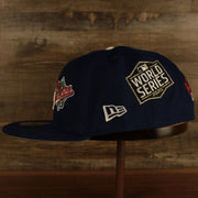 left side of the Los Angeles Dodgers Cooperstown "Championship Rings" All Over Side Patch Gray Bottom 59FIFTY Fitted Cap