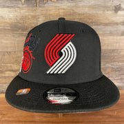 Front of the Portland Trail Blazers NBA 75th Anniversary Side Patch Gray Bottom Black 9Fifty Snapback Hat | Back Half