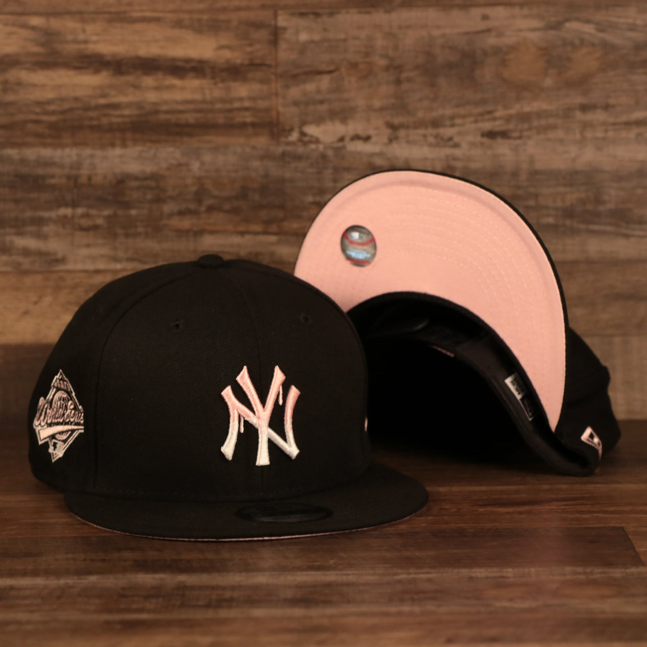 New York Yankees 1996 World Series Side Patch Drip Logo Pink Bottom 9Fifty Snapback Hat