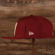 Wearer's left of the Philadelphia Phillies Cooperstown Upside Down Logo Gray Bottom 59Fifty Fitted Cap