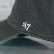 Close up on the '47 brand logo on the Philadelphia Eagles Super Bowl LVII (Super Bowl 57) Side Patch Charcoal Clean Up Dad Hat