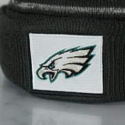 Close up of the Eagles logo on the Philadelphia Eagles Super Bowl LVII (Super Bowl 57) Side Patch Charcoal Winter Beanie