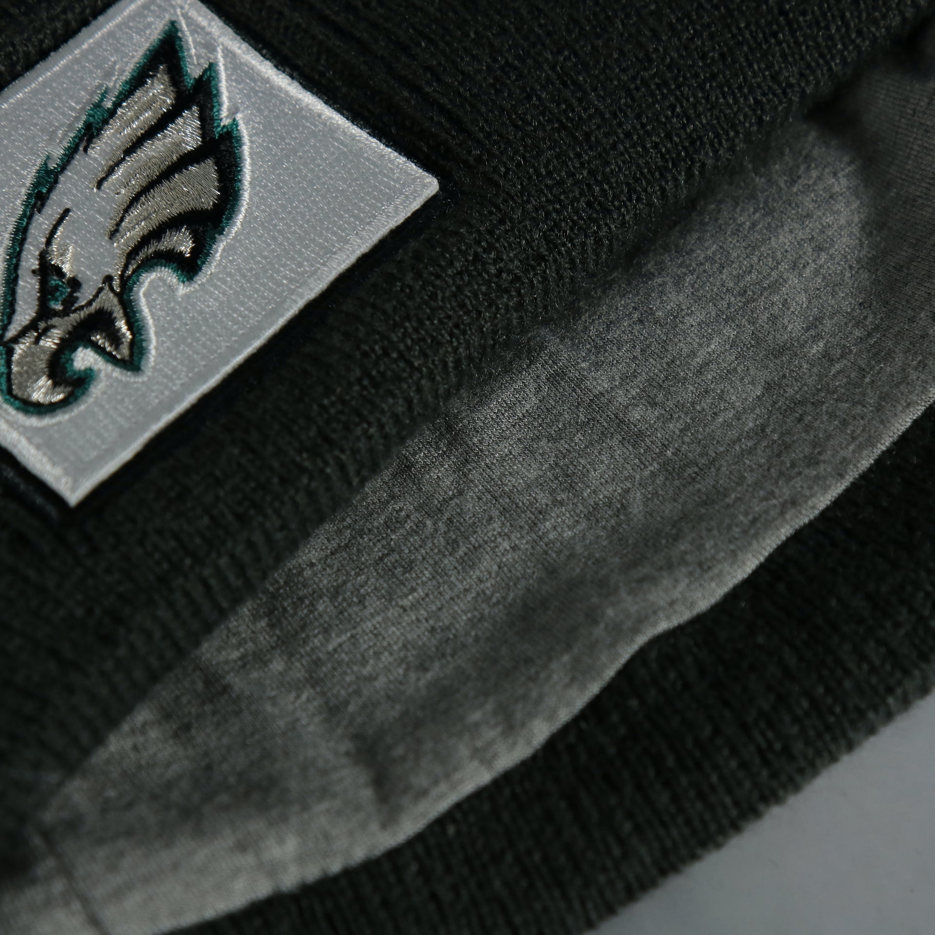 Fleece lining on the Philadelphia Eagles Super Bowl LVII (Super Bowl 57) Side Patch Charcoal Winter Beanie