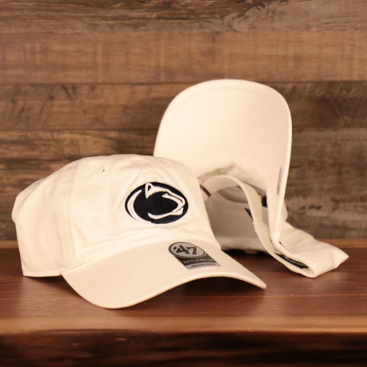 front and bottom of the Penn State Nittany Lions White Adjustable Dad Hat