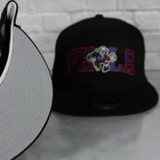 grey under visor on the Philadelphia 76ers Wordmark Logo Blend Grey Bottom 9Fifty Snapback Cap | Black 950 Snap Cap