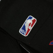 NBA logo on the Philadelphia 76ers Wordmark Logo Blend Grey Bottom 9Fifty Snapback Cap | Black 950 Snap Cap