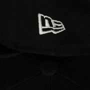 new era logo on the Philadelphia 76ers Wordmark Logo Blend Grey Bottom 9Fifty Snapback Cap | Black 950 Snap Cap