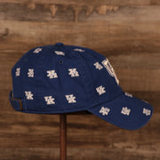 wearers right side of the University of Kentucky Wildcats All Over Logo Patch Blue Adjustable Dad Hat