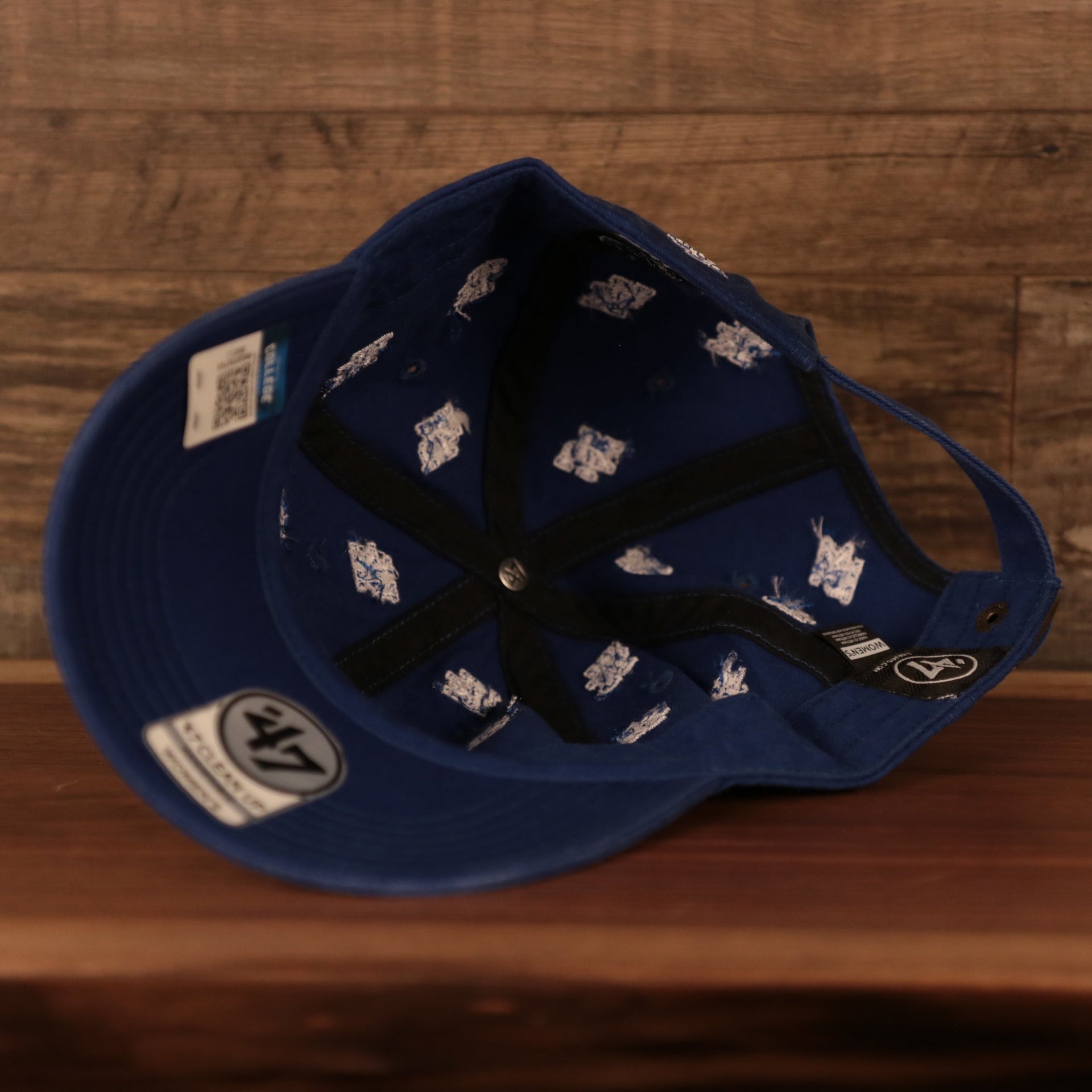 underside of the University of Kentucky Wildcats All Over Logo Patch Blue Adjustable Dad Hat