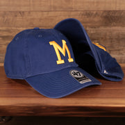 front and bottom of the Milwaukee Brewers Throwback Blue Adjustable Dad Hat
