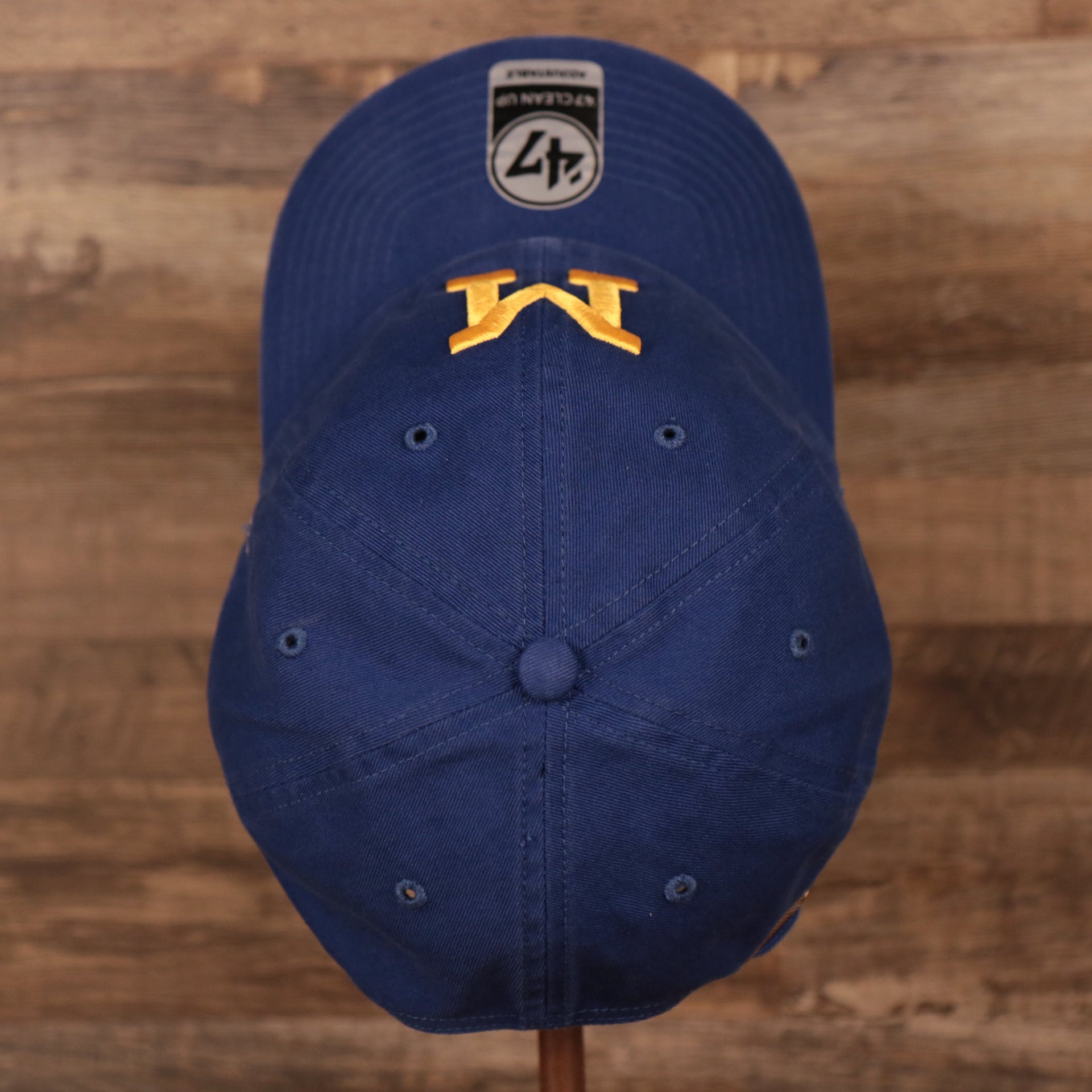 top side of the Milwaukee Brewers Throwback Blue Adjustable Dad Hat