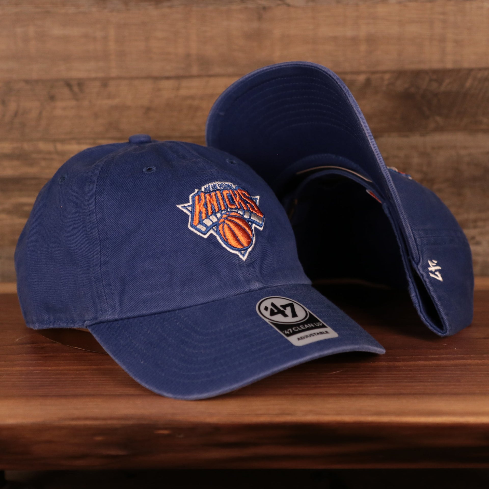 top and bottom of the New York Knicks Royal Blue Adjustable Dad Hat