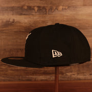 Wearer's left of the Florida Marlins Cooperstown "City Cluster" Side Patch Gray Bottom Black 59Fifty Fitted Cap