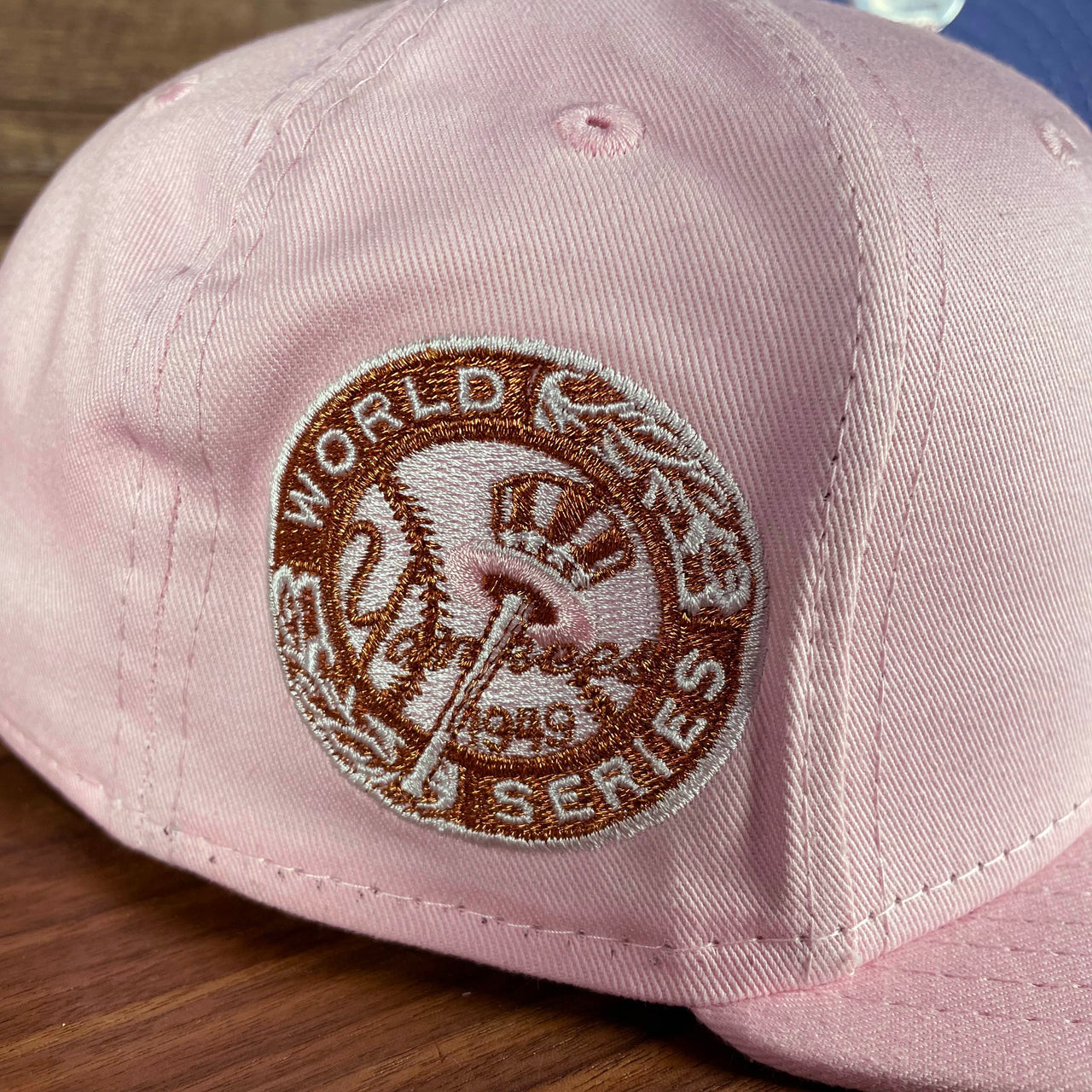 Close up of the 1949 World Series side patch  on the New York Yankees 1949 World Series Sky Blue Bottom Side Patch 59Fifty Fitted Cap | Valentine’s Day Pack