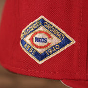 Close up of the 1940 World Series side patch on the Cincinnati Reds All Over World Series Side Patch 5x Champ Gray Bottom 59Fifty Fitted Cap