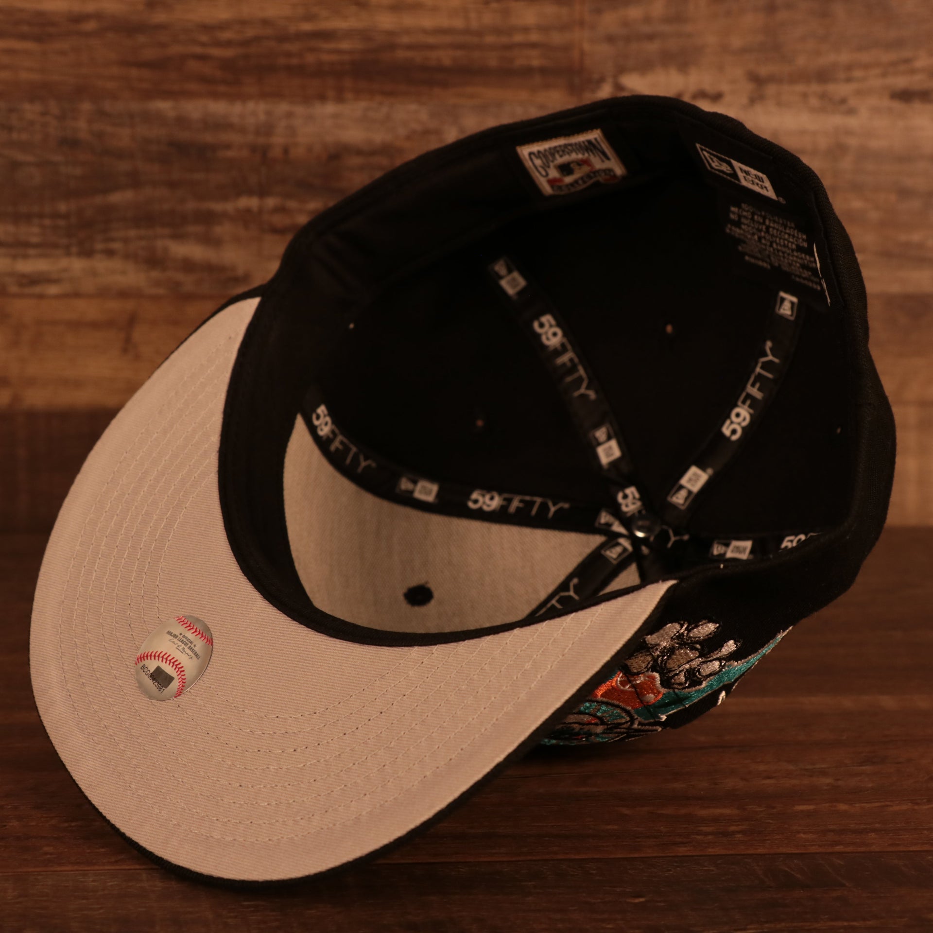 Interior of the Florida Marlins Cooperstown "City Cluster" Side Patch Gray Bottom Black 59Fifty Fitted Cap