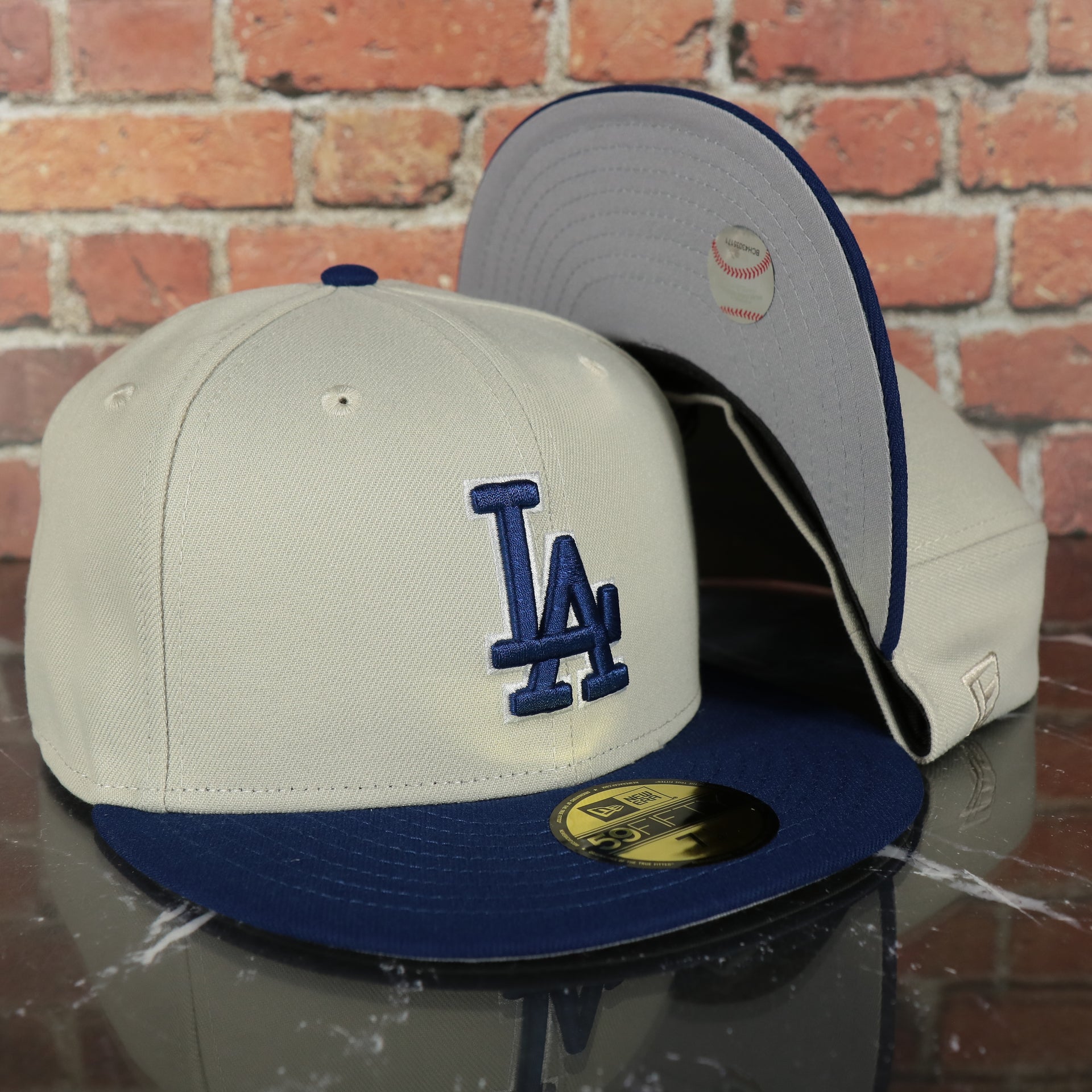 Los Angeles Dodgers World Class 7-Time World Series Champions Two Tone Grey Bottom | Sand/Royal 59Fifty Fitted Cap