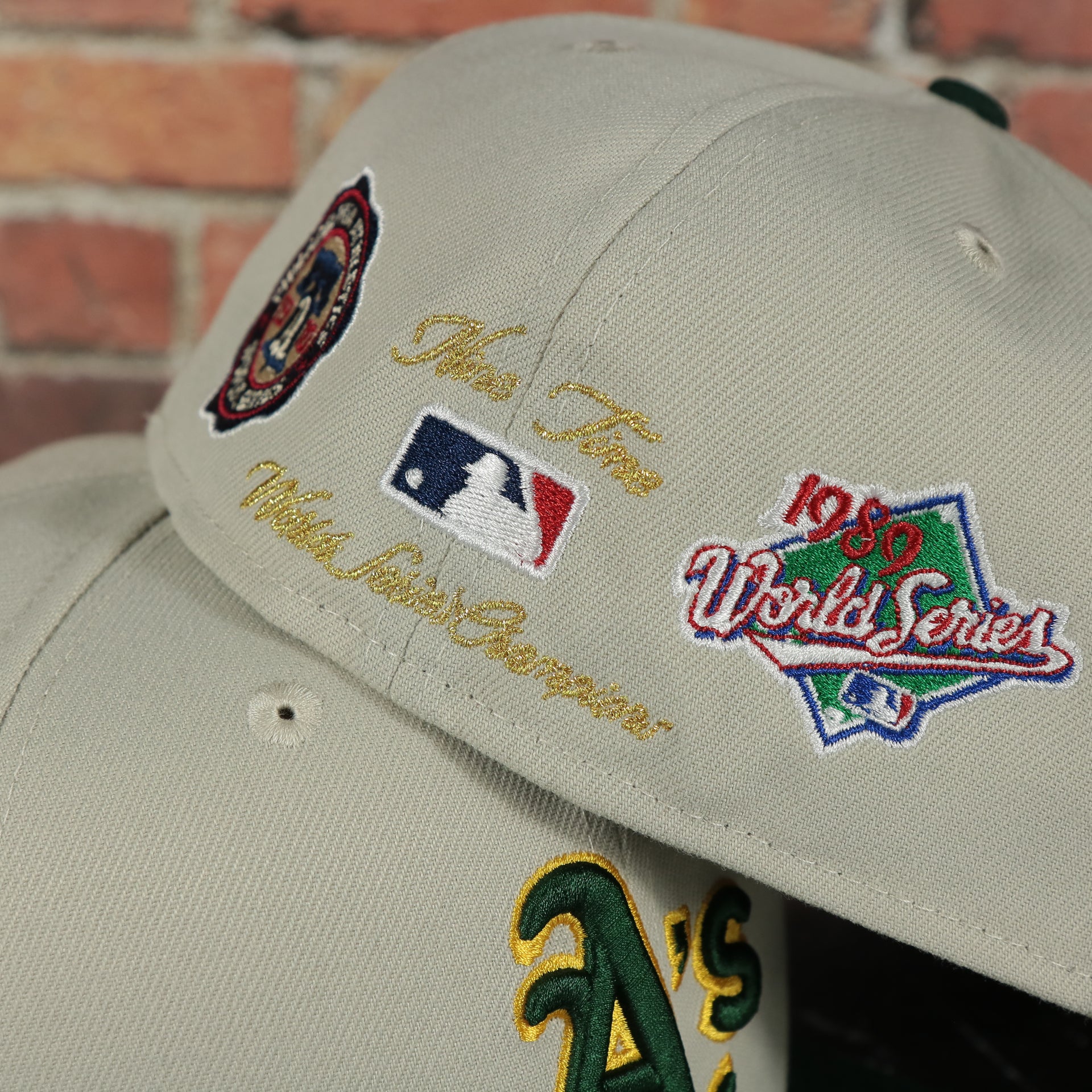 back side of the Oakland Athletics World Class 9-Time World Series Champions Two Tone Grey Bottom | Sand/Green 59Fifty Fitted Cap