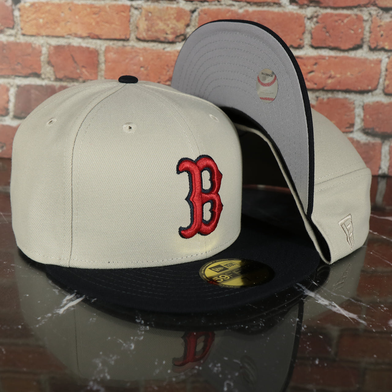Boston Red Sox World Class 9-Time World Series Champions Two Tone Grey Bottom | Sand/Navy 59Fifty Fitted Cap