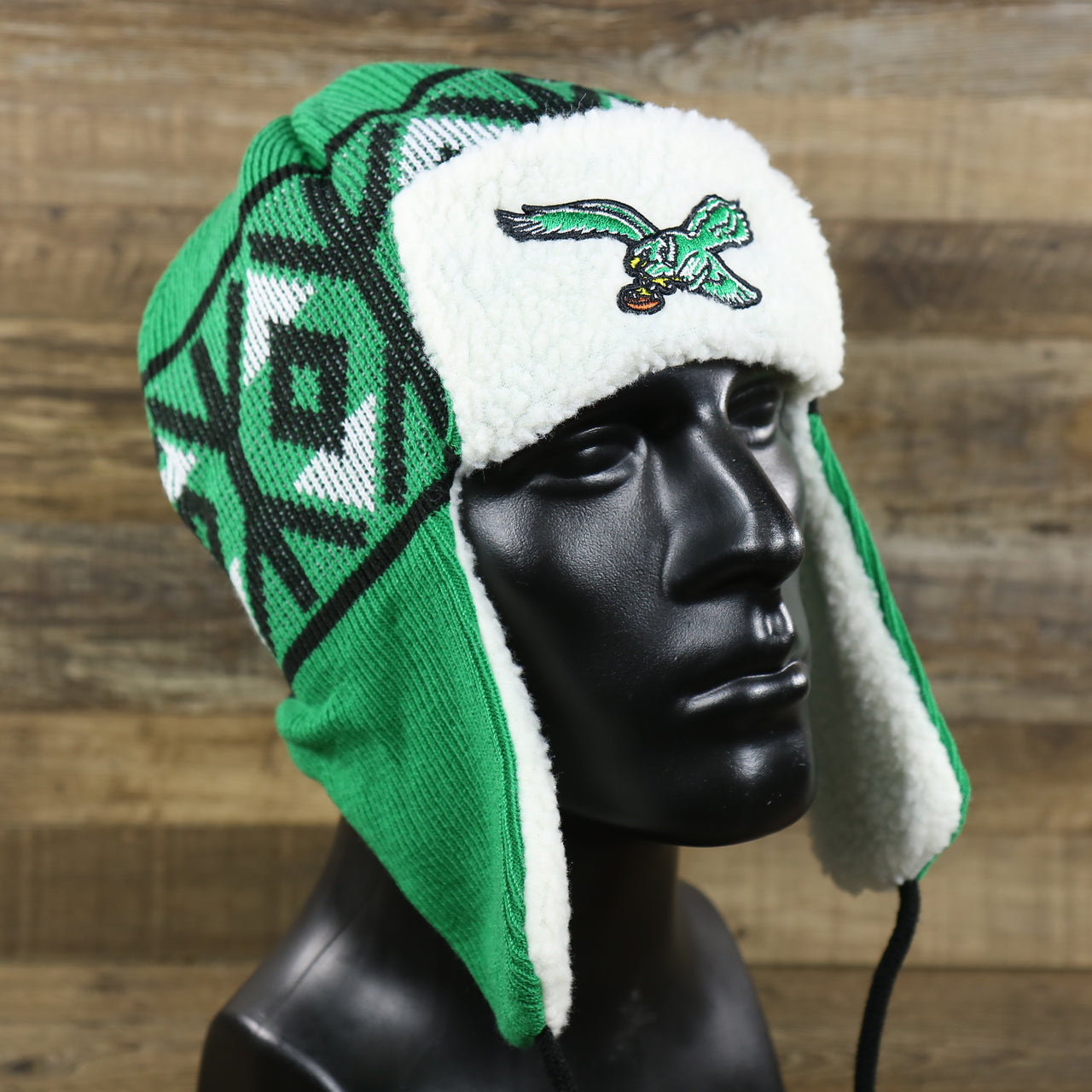 The Throwback Philadelphia Eagles Winter Print Trapper Hat | Kelly Green Trapper Hat