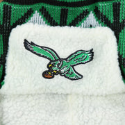 The Throwback Eagles Logo on the Throwback Philadelphia Eagles Winter Print Trapper Hat | Kelly Green Trapper Hat
