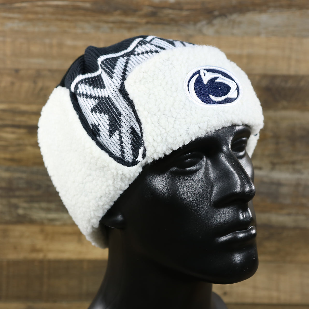 The Penn State Nittany Lions Winter Print Trapper Hat | Navy Blue Trapper Hat With Sides Pinned