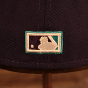 Close up of the cooperstown batterman logo on the back of the Arizona Diamondbacks "City Cluster" Side Patch Gray Bottom Purple 59Fifty Fitted Cap