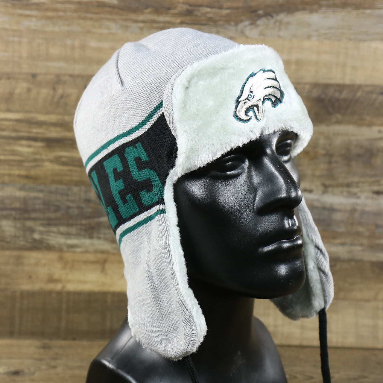 The Philadelphia Eagles Logo Wrapped Around Wordmark Trapper Hat | Gray Ushanka Hat