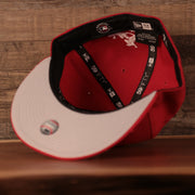 Gray bottom of the Philadelphia Phillies All Over World Series Side Patch 2x Champ Gray Bottom 59Fifty Fitted Cap