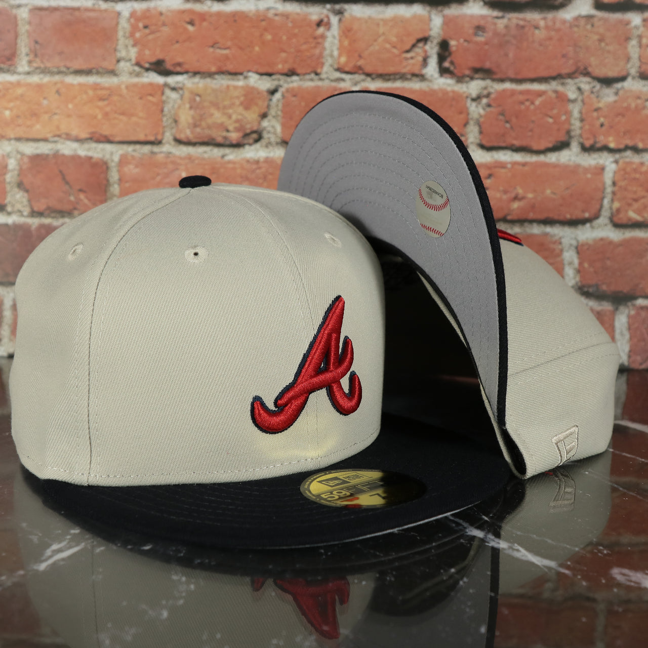 Atlanta Braves World Class 4-Time World Series Champions Two Tone Grey Bottom | Sand/Navy 59Fifty Fitted Cap