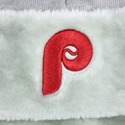 The Cooperstown Phillies Logo on the Cooperstown Philadelphia Phillies Logo Wrapped Around Wordmark Trapper Hat | Gray Ushanka Hat