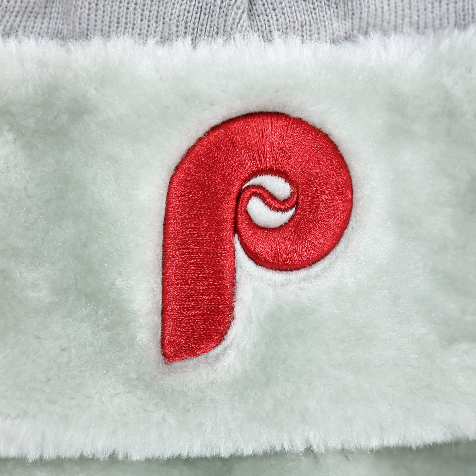 The Cooperstown Phillies Logo on the Cooperstown Philadelphia Phillies Logo Wrapped Around Wordmark Trapper Hat | Gray Ushanka Hat