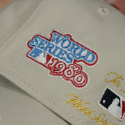 1980 world series patch on the Philadelphia Phillies Cooperstown World Class 2-Time World Series Champions Two Tone Grey Bottom | Sand/Maroon 59Fifty Fitted Cap