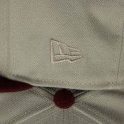 new era logo on the Philadelphia Phillies Cooperstown World Class 2-Time World Series Champions Two Tone Grey Bottom | Sand/Maroon 59Fifty Fitted Cap