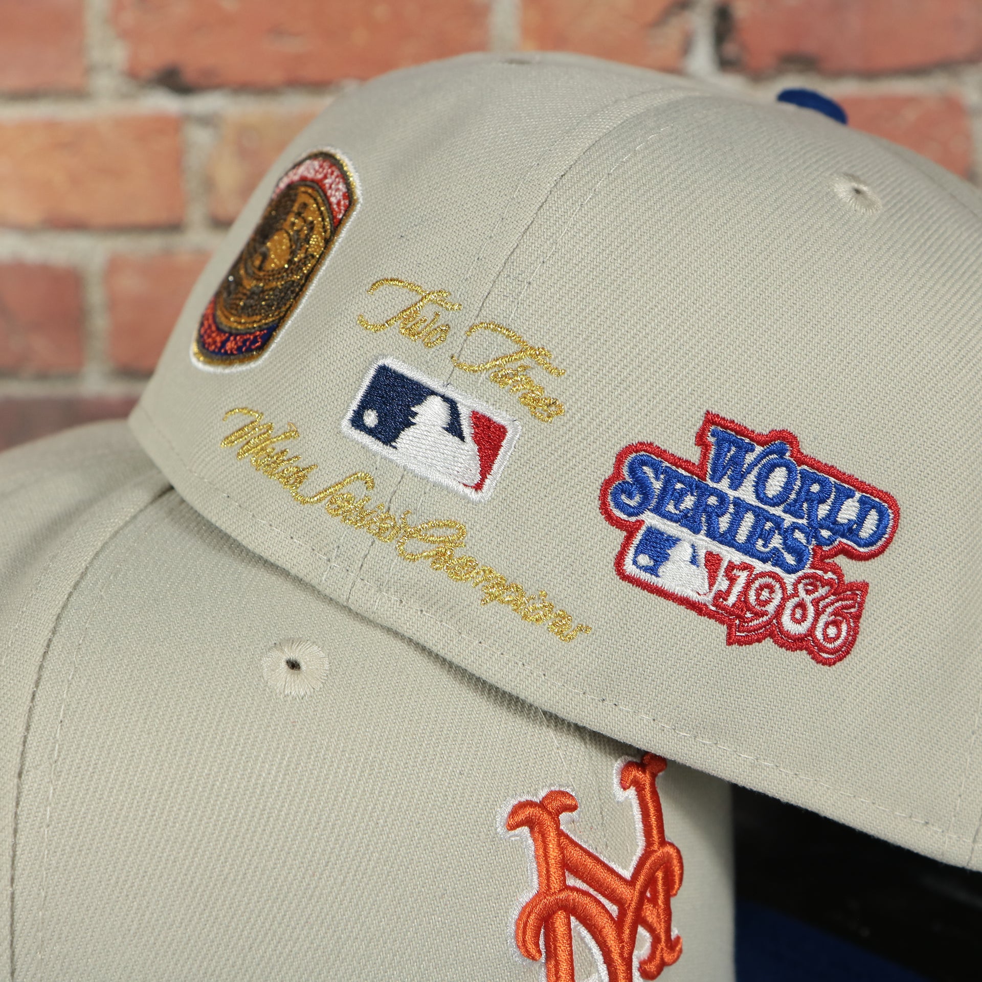back side of the New York Mets World Class 2-Time World Series Champions Two Tone Grey Bottom | Sand/Royal 59Fifty Fitted Cap