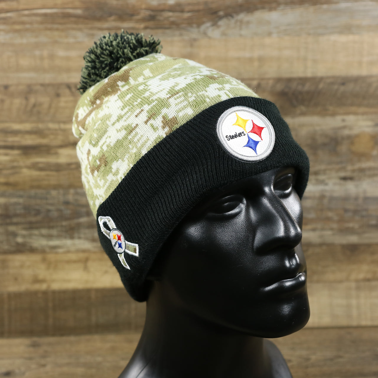 Pittsburgh Steelers NFL Salute To Service Cuffed Winter Beanie | Camo and Black Beanie