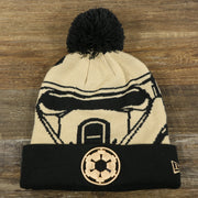 The front of the Star War Sandtrooper Cuffed Beanie With Black Pom Pom | Tan And Black Beanie