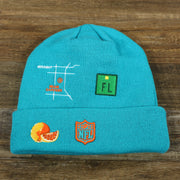The backside of the Miami Dolphins "City Transit" 59Fifty Fitted Matching All Over Side Patch Beanie