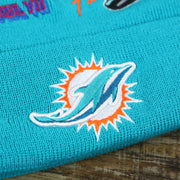 The Miami Dolphins Logo on the Miami Dolphins "City Transit" 59Fifty Fitted Matching All Over Side Patch Beanie