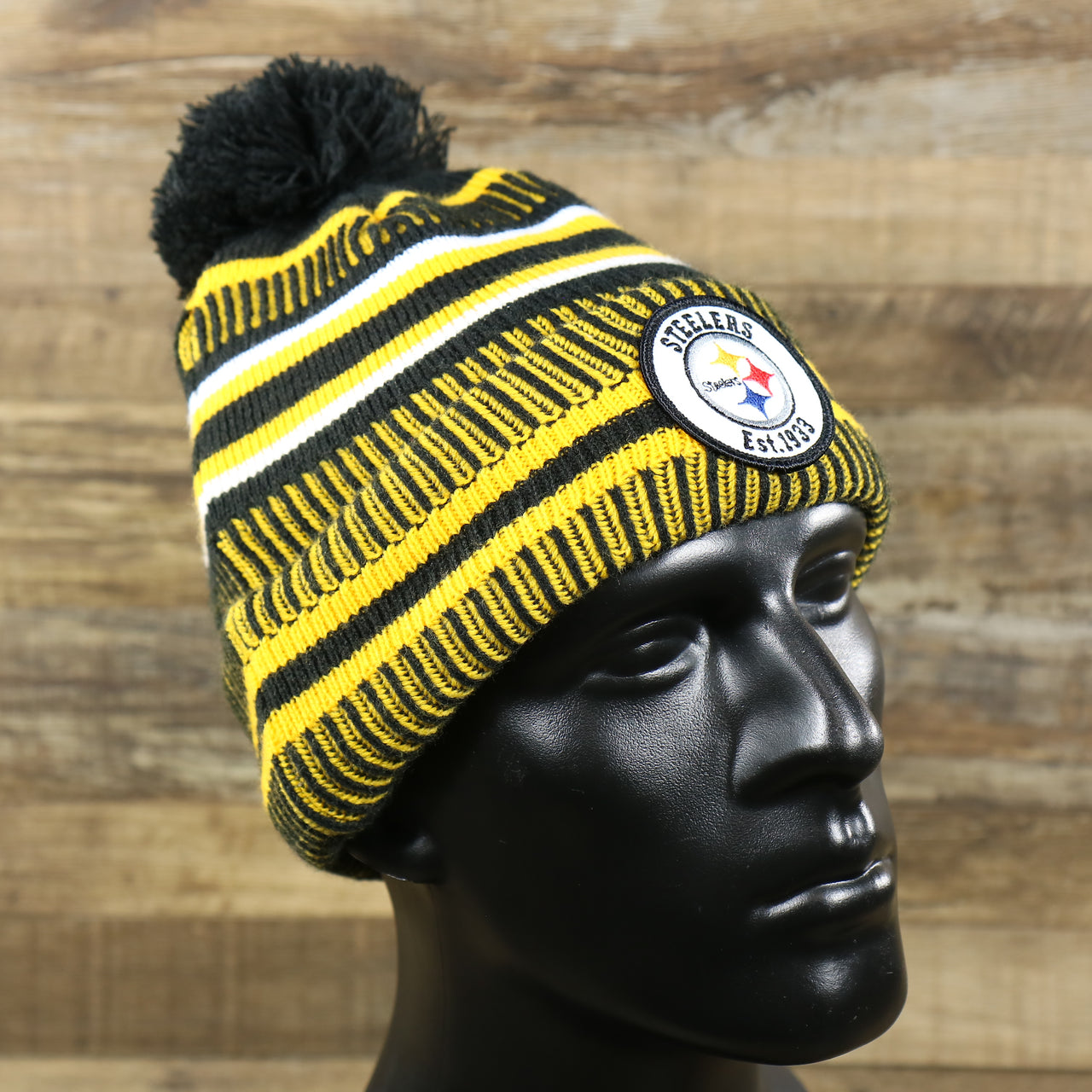 The Pittsburgh Steelers On Field Sideline Cuffed Winter Knit Pom Pom Beanie | Yellow Winter Beanie
