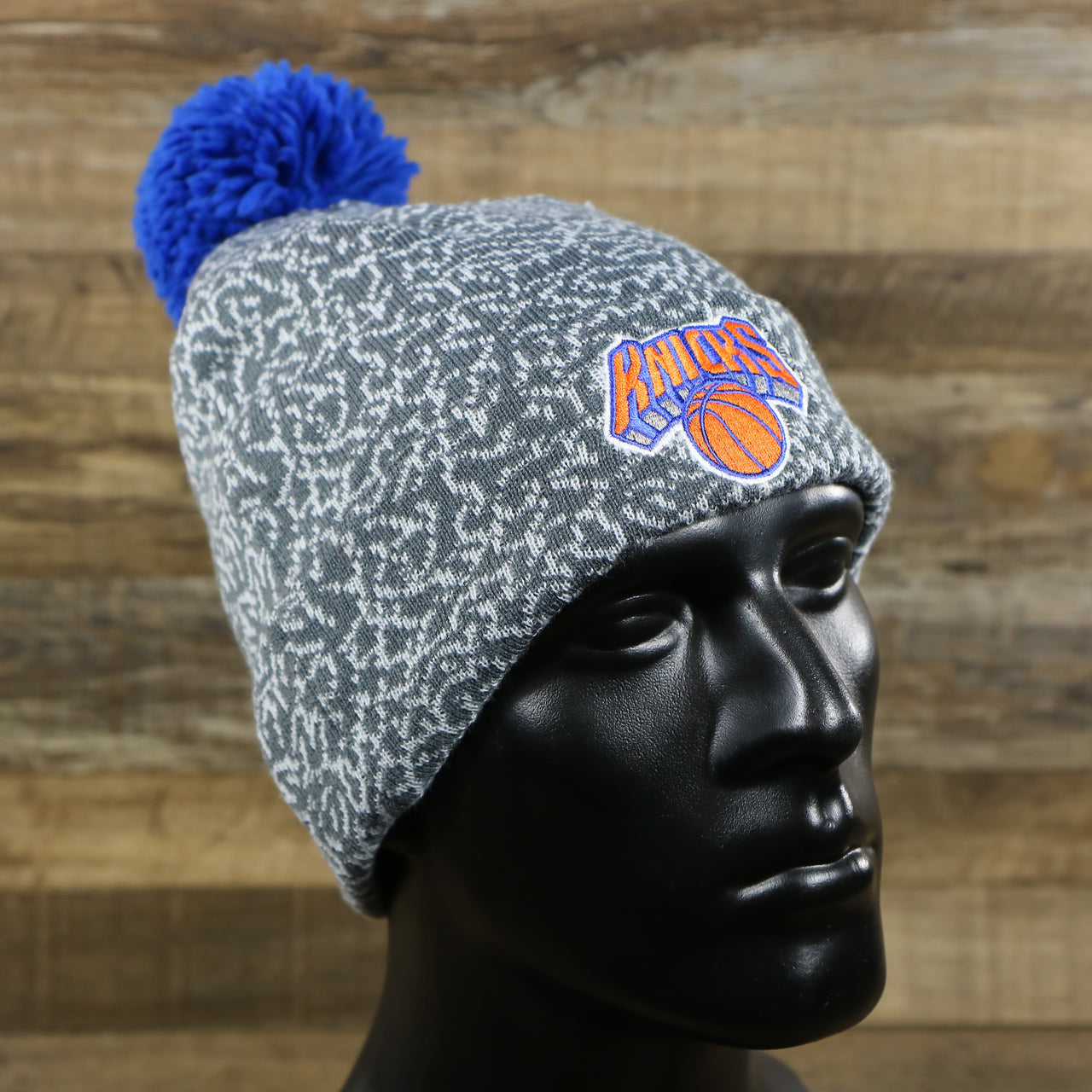 The New York Knicks Jordan 3 Matching Concrete Print Winter Beanie With Pom Pom | Gray Winter Beanie