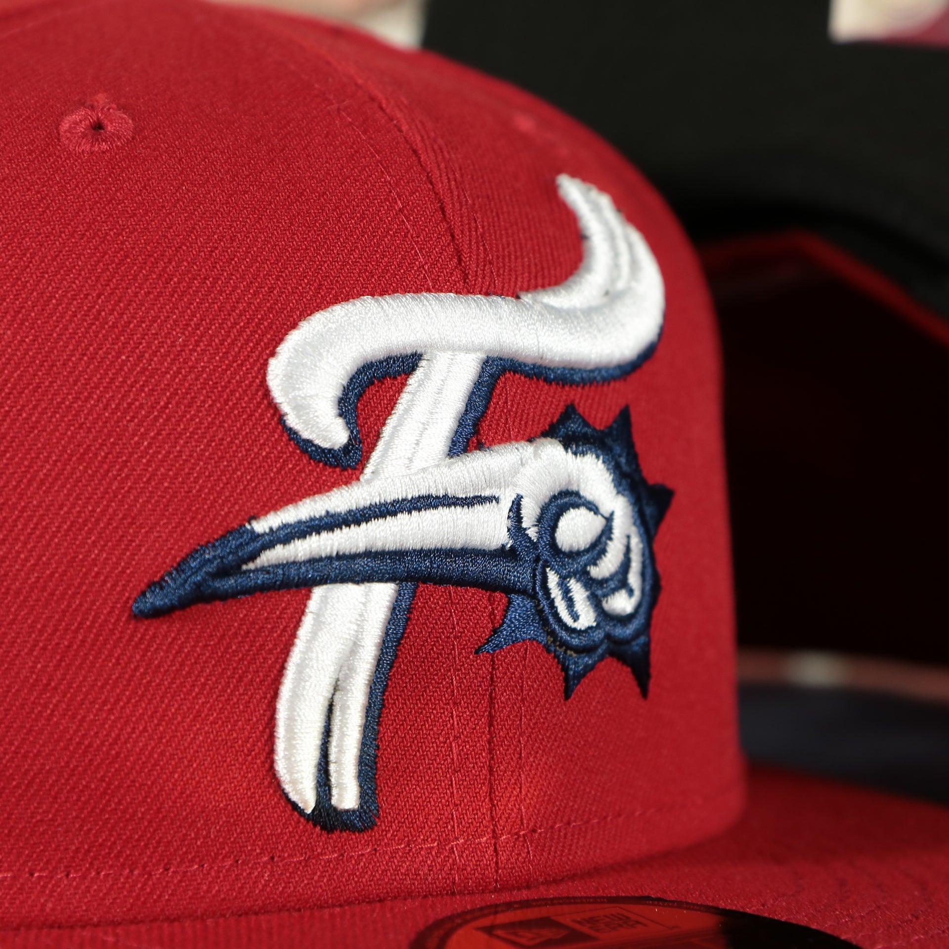 fightin phils logo on the Reading Fightin Phils on Field Plain Jane MiLB Black bottom | Red 59Fifty Fitted Cap