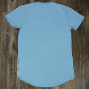 Back of the Scallop Hem Curved Bottom Long Fit Extended Men's Streetwear T-Shirt with Side Zippers | Pastel Blue