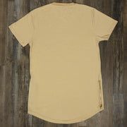 Back of the Scallop Hem Curved Bottom Long Fit Extended Men's Streetwear T-Shirt with Side Zippers | Pastel Khaki