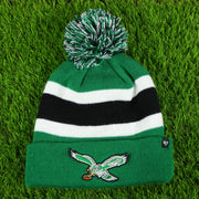 The Legacy Philadelphia Eagles Cuffed Logo Striped Winter Beanie With Pom Pom | Kelly Green Winter Beanie