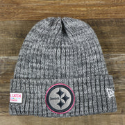 The front of the Pittsburgh Steelers On Field Crucial Catch Winter Knit Graphite Beanie | Gray Winter Beanie