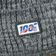 The NFL 100 Logo on the Pittsburgh Steelers On Field Crucial Catch Winter Knit Graphite Beanie | Gray Winter Beanie