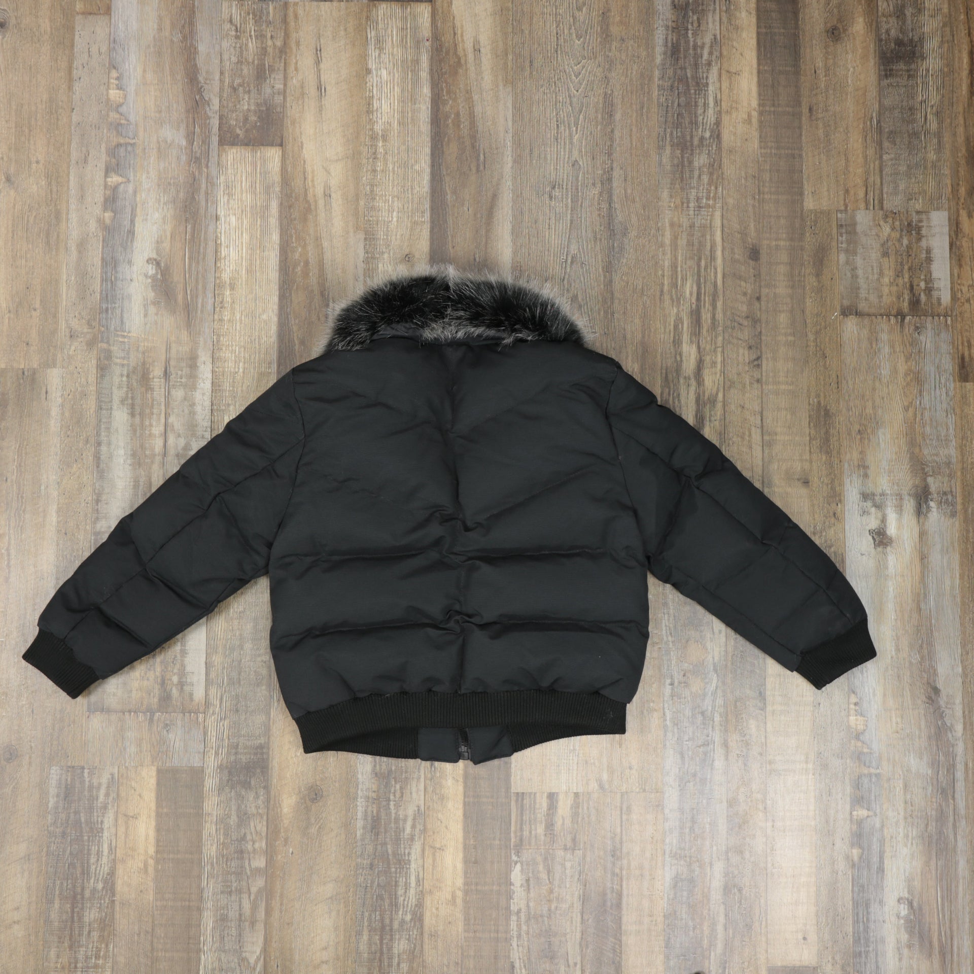 back of the jacket with no hood Youth Black Bubble Puffer Parka Jacket With Removable Faux Fur Hood (Vegan Fur)